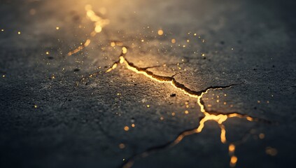 Glowing Crack in Dark Surface.