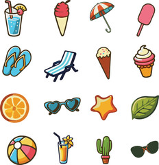 Summer vector illustration. flat summer beach illustration. summer vacation vector art. summer vector. Summer Vector Illustration with Beach Elements.