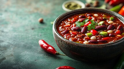 Spicy Chili Con Carne in Rustic Bowl: A Flavorful Feast