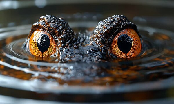 Close-up of a crocodile's eyes peering from the water.