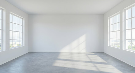 Fototapeta premium Bright and Spacious Empty Room with Large Windows and Natural Light