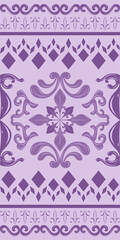 Elegance Purple Scroll Ornament Flourish Oriental Border Pattern. Luxury Japanese Style Vintage Florals Element on Lavender Background. Timeless Classy Geometric Twist Baroque for Embroidery Lace Silk