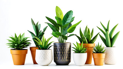 Obraz premium Botanical Arrangement: An array of vibrant potted plants, each flourishing in a unique ceramic pot, thrives in an organized display, adding a touch of nature's grace to interior spaces. 