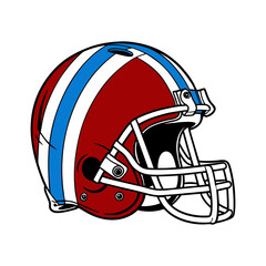 American football helmet with red white and blue stripes