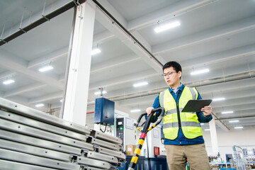 factory worker handles pallet jack