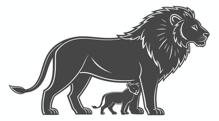 Fototapeta premium Silhouette of Male Lion and Cub in Side Profile – Vector Wildlife Illustration