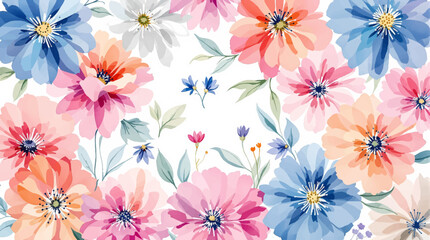 Seamless floral pattern, watercolor background pattern colorful flowers on white background