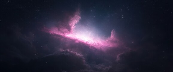 Obraz premium Bright Pink And Purple Nebula In Dark Night Sky With Stars