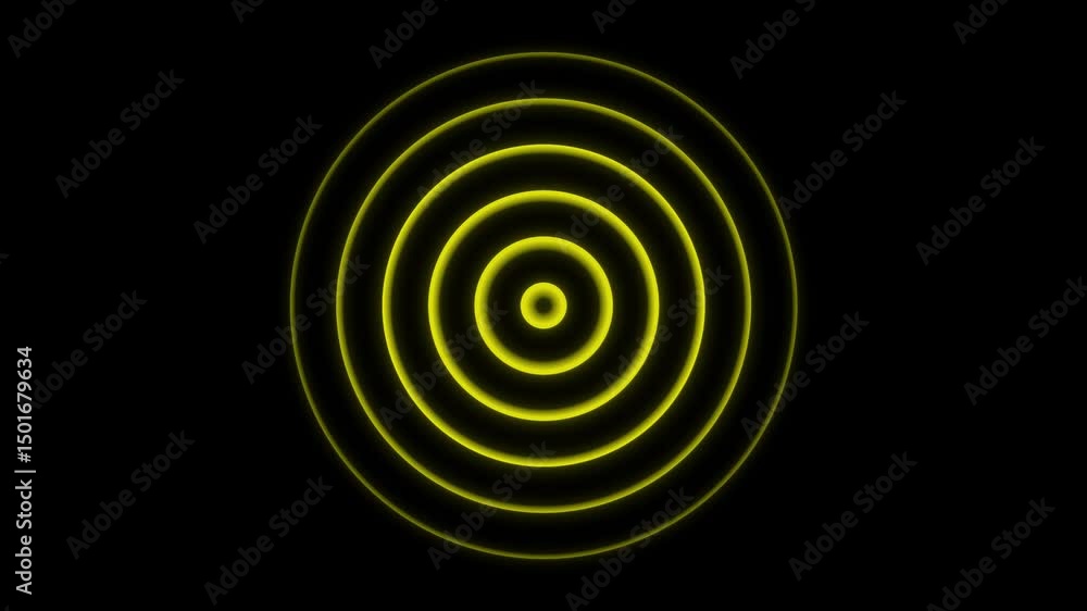 Poster yellow circular radio wave animation: pulsing electromagnetic signal rings radiating from center in 