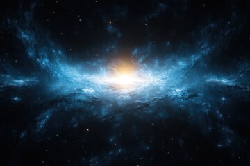 Obraz premium Calming Blue and Yellow Nebula Galaxy Background with Scattered Stars