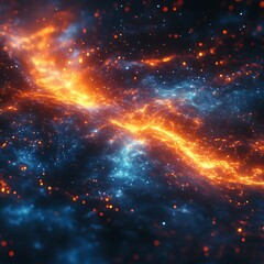 Abstract cosmic galaxy illustration with dynamic colors and sparkling particles high resolution photo