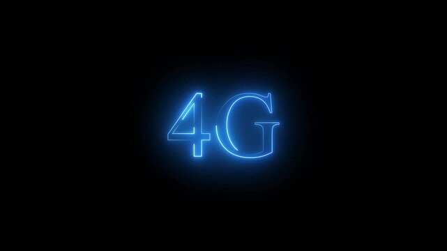 4G text neon glowing effect lines animation on black background .4k HD neon text animated motion video.