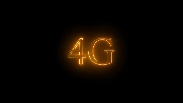 4G text neon glowing effect lines animation on black background .4k HD neon text animated motion video.