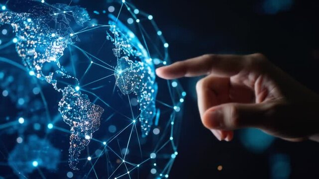 Hand Pointing To A Global Network Map