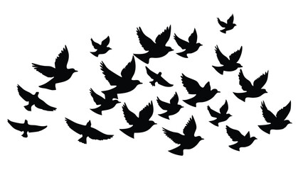 A flock of birds at sunset. Vector abstract silhouette of flying birds Pattern of sunrise and geese or ducks