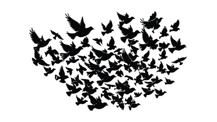 Fototapeta premium A flock of birds at sunset. Vector abstract silhouette of flying birds Pattern of sunrise and geese or ducks