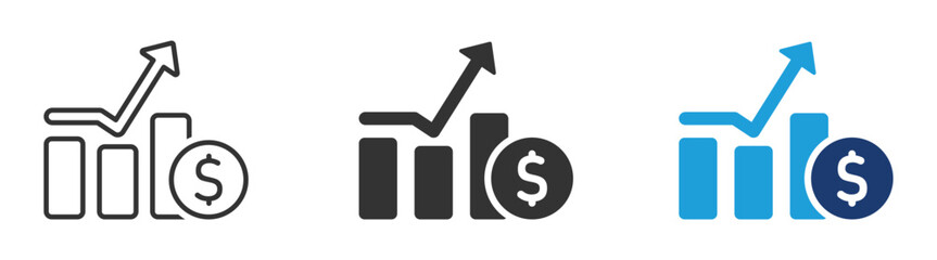 Dollar value increase vector icon designs. Cost rise illustration. Dollar rate increase. Inflation sign