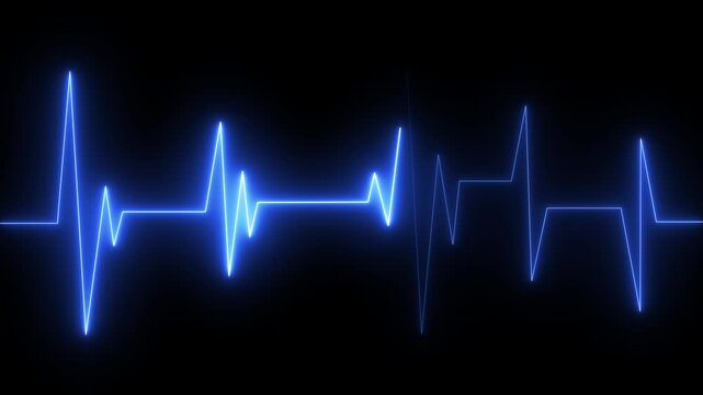 Neon Digital Heartbeat Plus dark screen, Heart beat electric neon line color animation glowing neon blue color heart pulse rate monitor animations neon blue heartbeat pulse on a deep black background