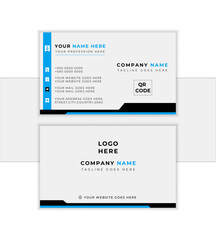 Blue & black color, modern creative business card,horizontal simple clean template vector design, rectangle size. 
