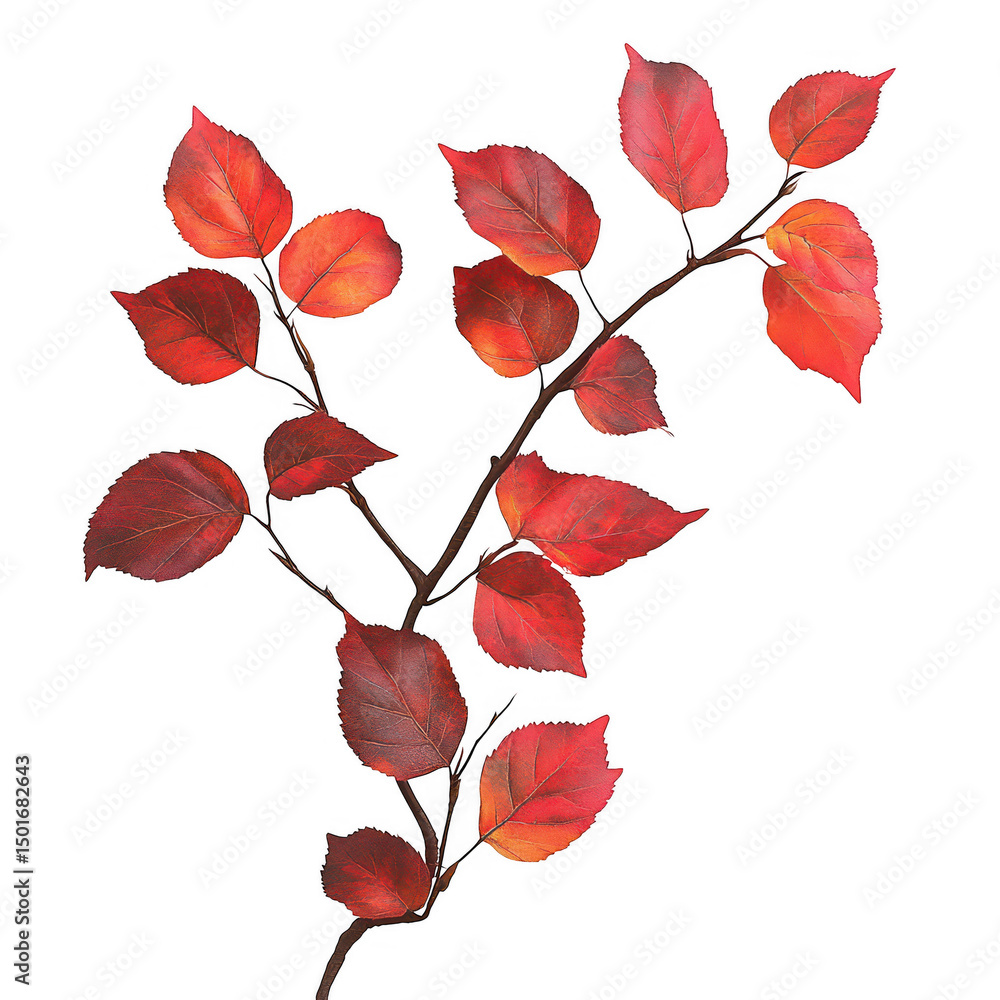 Poster autumn branch with red leaves isolated on transparent background