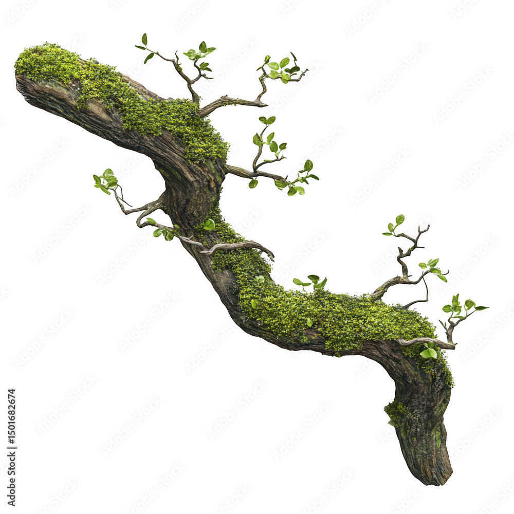 Poster moss covered tree branch isolated on transparent background