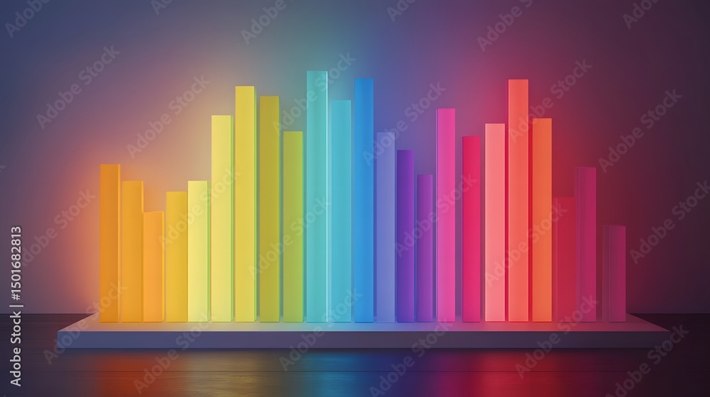 Poster colorful building bathed in rainbow colored light creating an eye-catching three-dimensional bar cha
