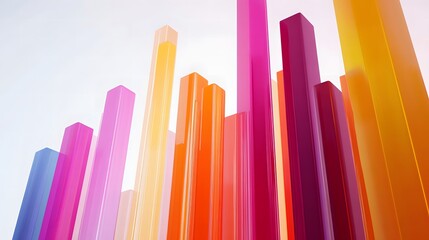 Fototapeta premium Colorful cityscape featuring multiple buildings representing a vibrant three-dimensional bar chart in design