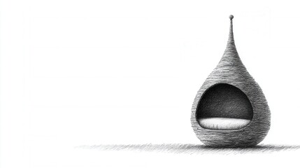 Abstract, teardrop-shaped, cozy resting pod