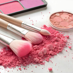pink powder spread with brushes rubbing each other