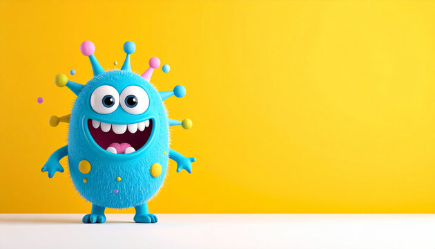 Funny bacteria monster, cartoon character with cheerful expression. 3D design. For children poster