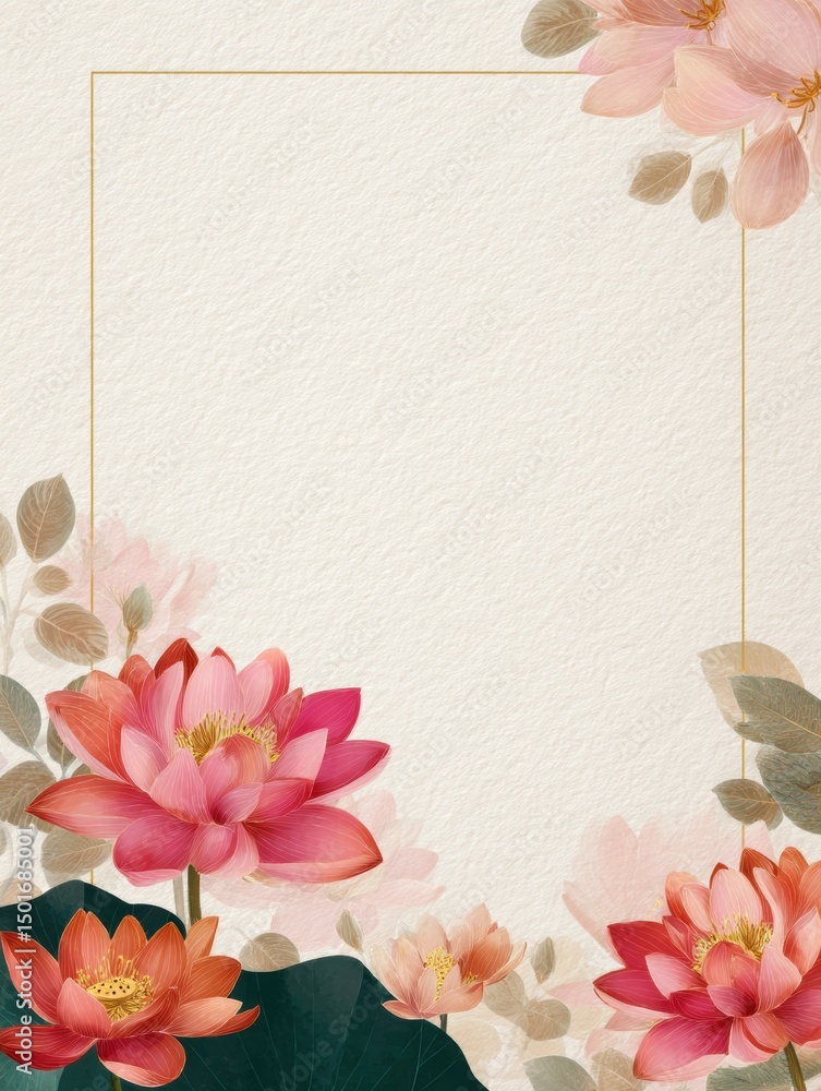 Poster Minimalist Vesak Card Template Featuring Soft Floral Background With Clean Top Margin, Ideal for Celebrating the Festival