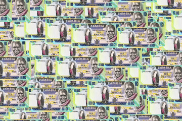 Obraz premium Banknote 10 kwacha Zambia with portrait of President Kenneth Kaunda, fragment for design. Money of Zambia and Africa