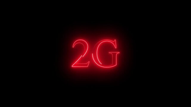 2G text neon glowing effect lines animation on black background .4k HD neon text animated motion video.
