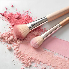 pink powder spread with brushes rubbing each other
