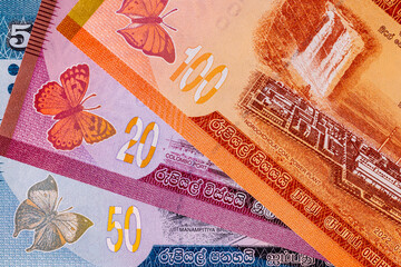 Sri Lankan money. Various Sri Lankan paper banknotes.