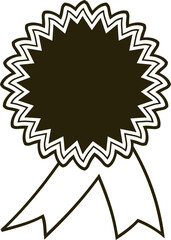 Dark badge with white ribbon