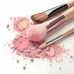 pink powder spread with brushes rubbing each other