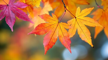 Vibrant autumn leaves in hues of orange and pink.