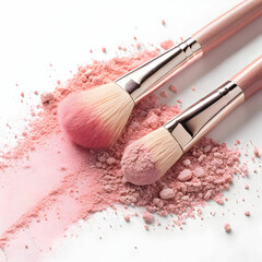 pink powder spread with brushes rubbing each other