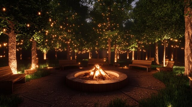 149. Campfire site with ambient lighting and benches