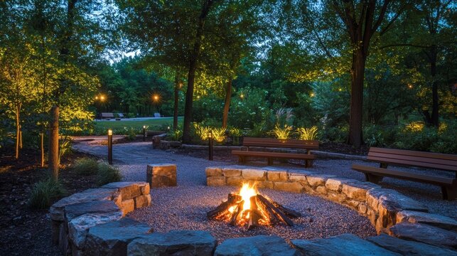 149. Campfire site with ambient lighting and benches