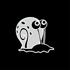 Cartoon Snail Silhouette with Big Eyes on Black Background
