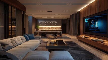 33. Gaming room with ambient RGB lighting and modern furniture