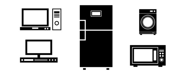 Microwave oven, Washing machine, Television solid icon vector illustration.