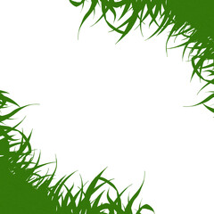 Graphic frame: stylized green grass borders a blank central space from corners.