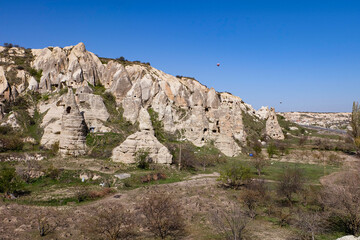 Fototapeta premium Open Air museum, historical and archaeological site with its its caves, monasteries and churches in Goreme, Cappadocia 