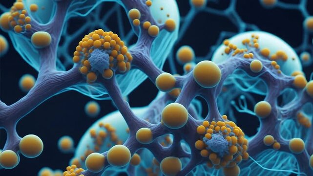 Molecules of candida auris fungal infection, macro. Neon art