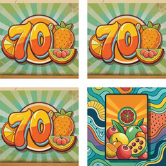 Retro Style Seventy Graphic With Citrus Fruits And Psychedelic Fruit Pattern