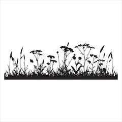 Wildflower and Butterfly Silhouette Vector Illustration