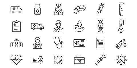 Health-Care outline or line icon design bundle.